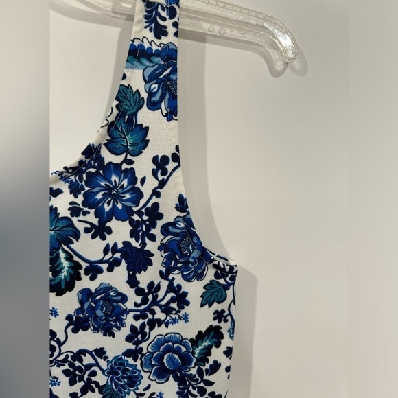 Divided H&M Women Dress Floral Print Scoop Neck Skater Dress Blue White Size 8 - Picture 6 of 9